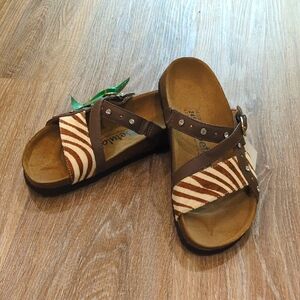 🤎 NWT Betula by Birkenstock Brown Zebra Sandals Women's size 7 (Men's size 5)🤎